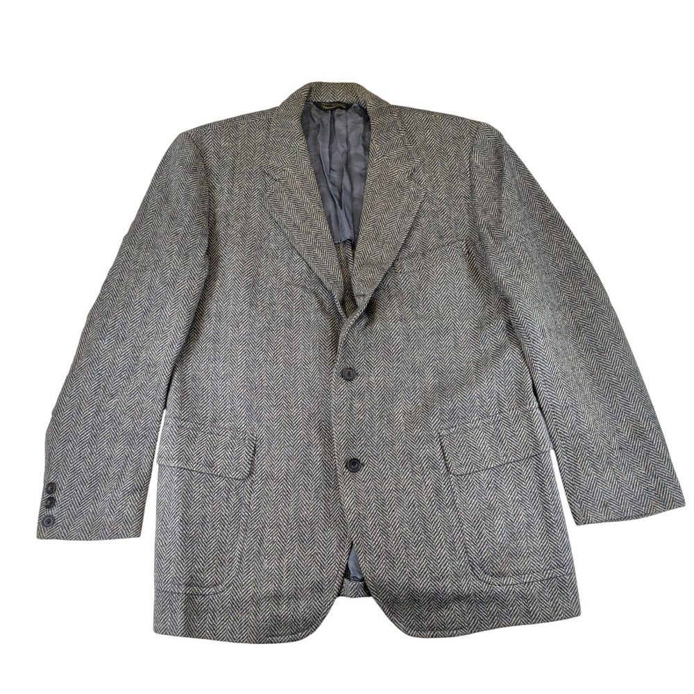 Vintage Norman Hilton Abercrombie & Fitch Herringbone Wool Blazer Gray 44R